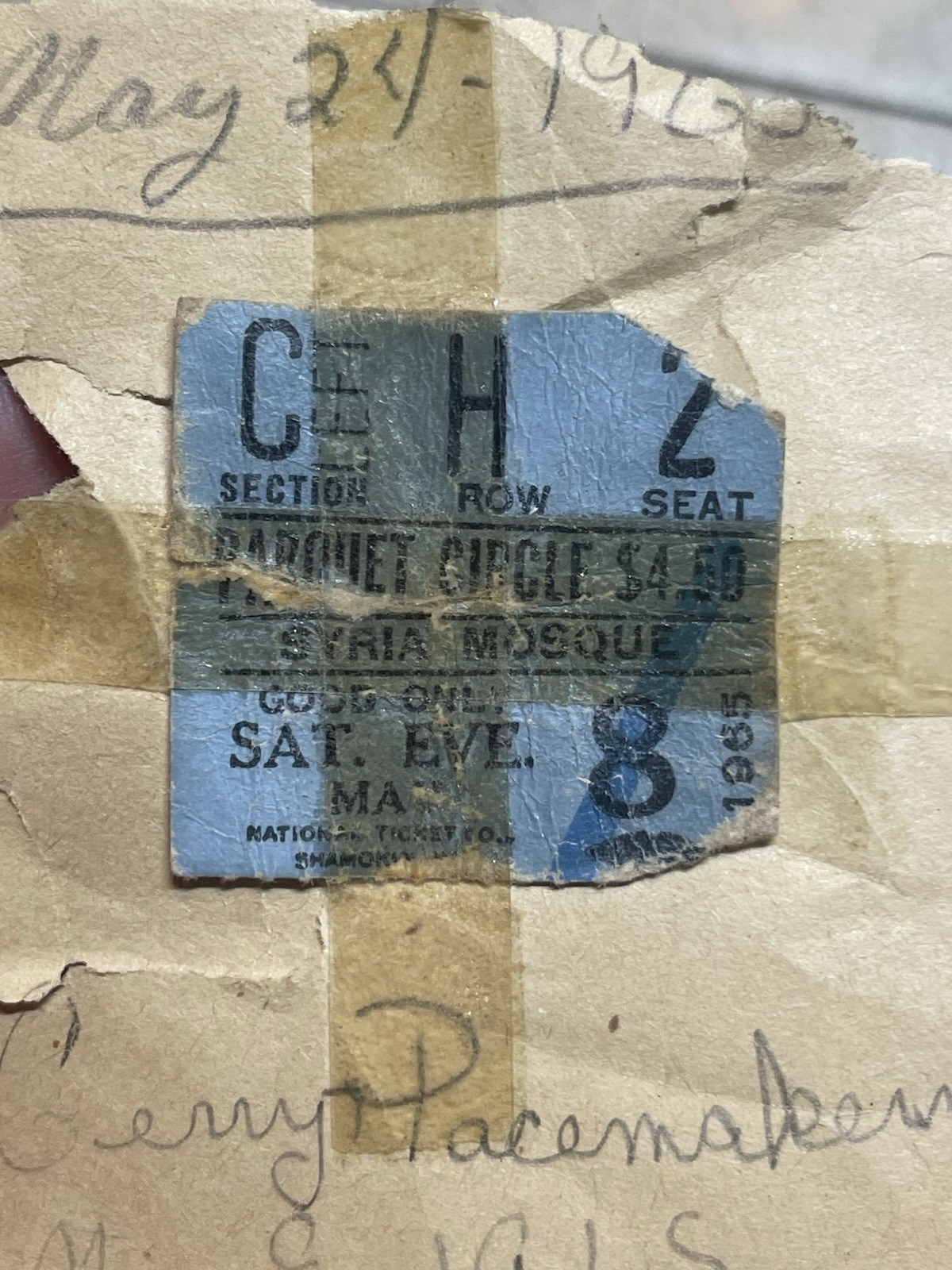 BEATLES – Syria Mosque Ticket Stub – May 8th 1965 – Shamokin PA – Authentic