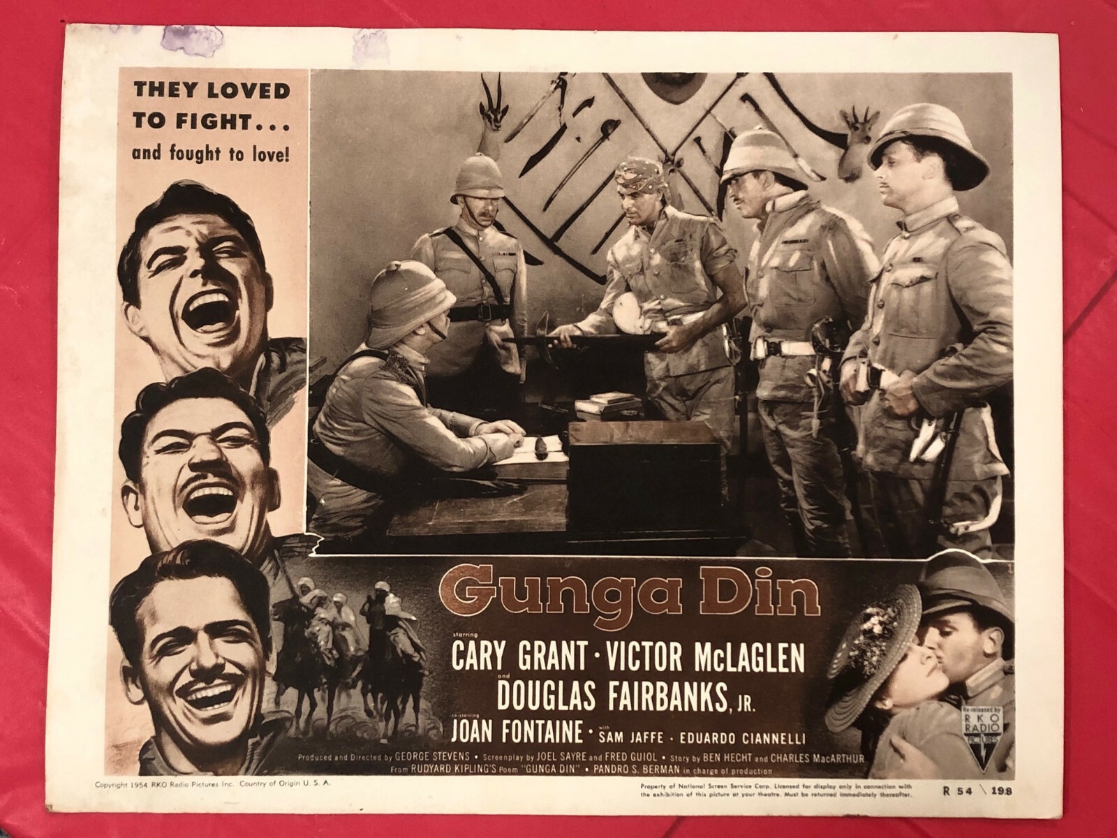 GUNGA DIN LOBBY CARD COMPLETE SET (8) MOVIE POSTER 1939 RE-54 CARY GRANT