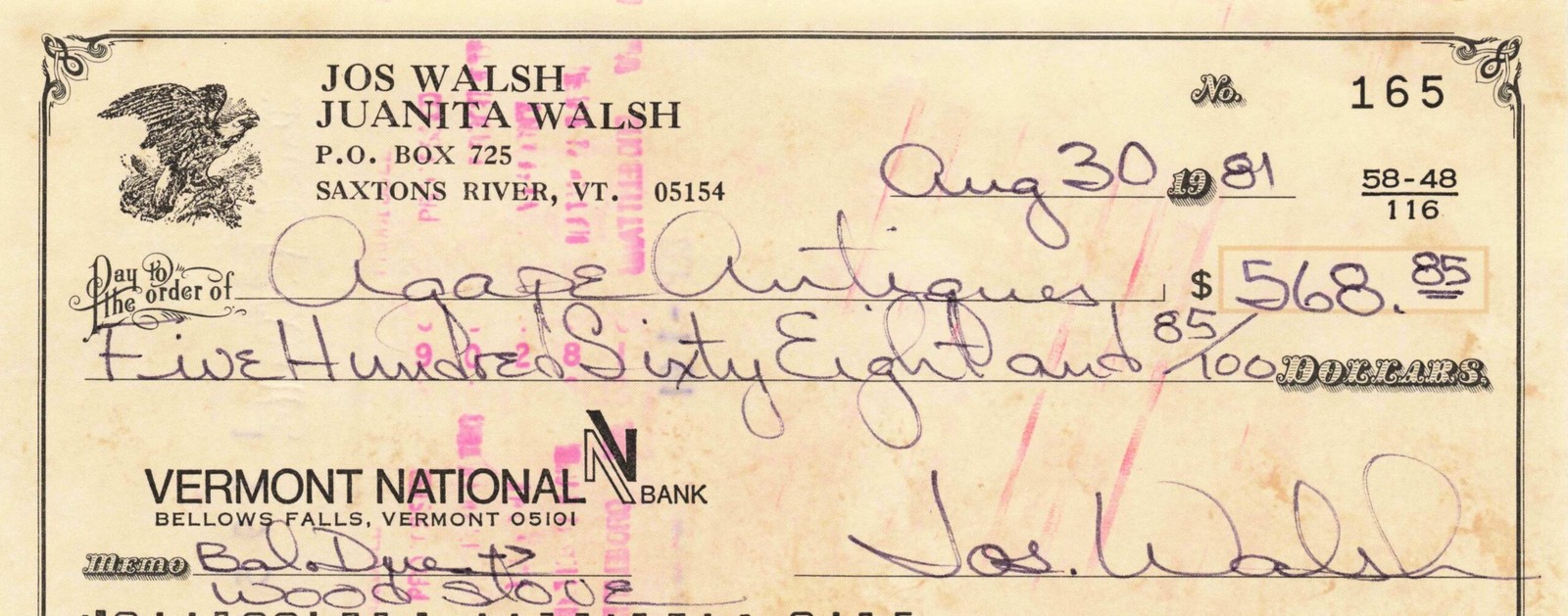 Joe Walsh SIGNED Cancelled Check 1981 The Eagles James Gang