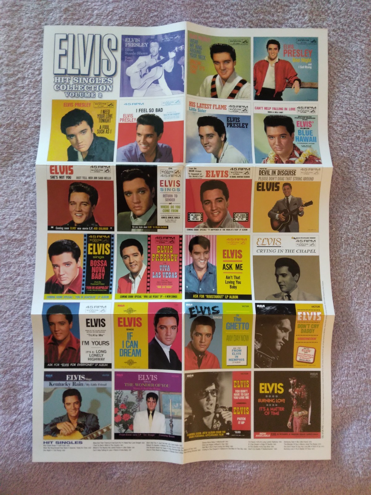 ELVIS PRESLEY HIT SINGLES 45s RED VINYL VOL 2 COLLECTIBLE POSTER NEAR MINT-MINT