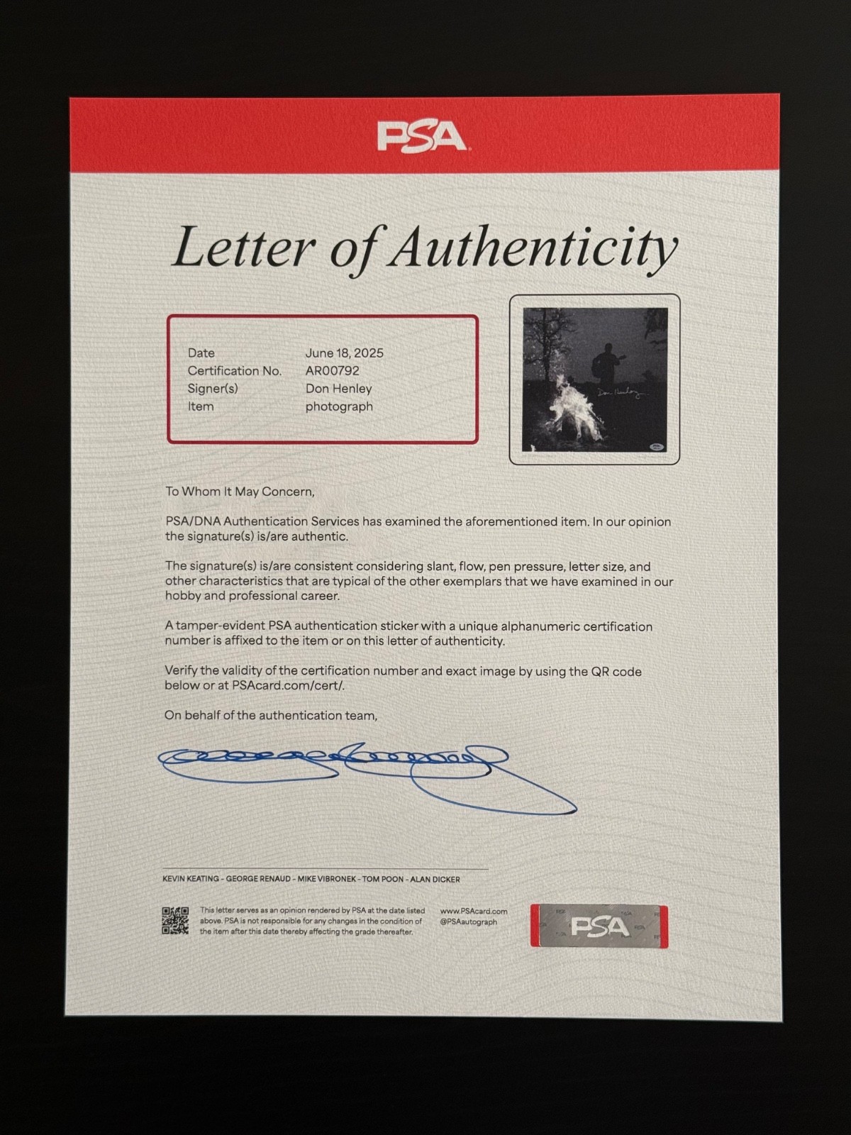 Don Henley Eagles Signed Autograph 12×12 Cass County Litho PSA/DNA