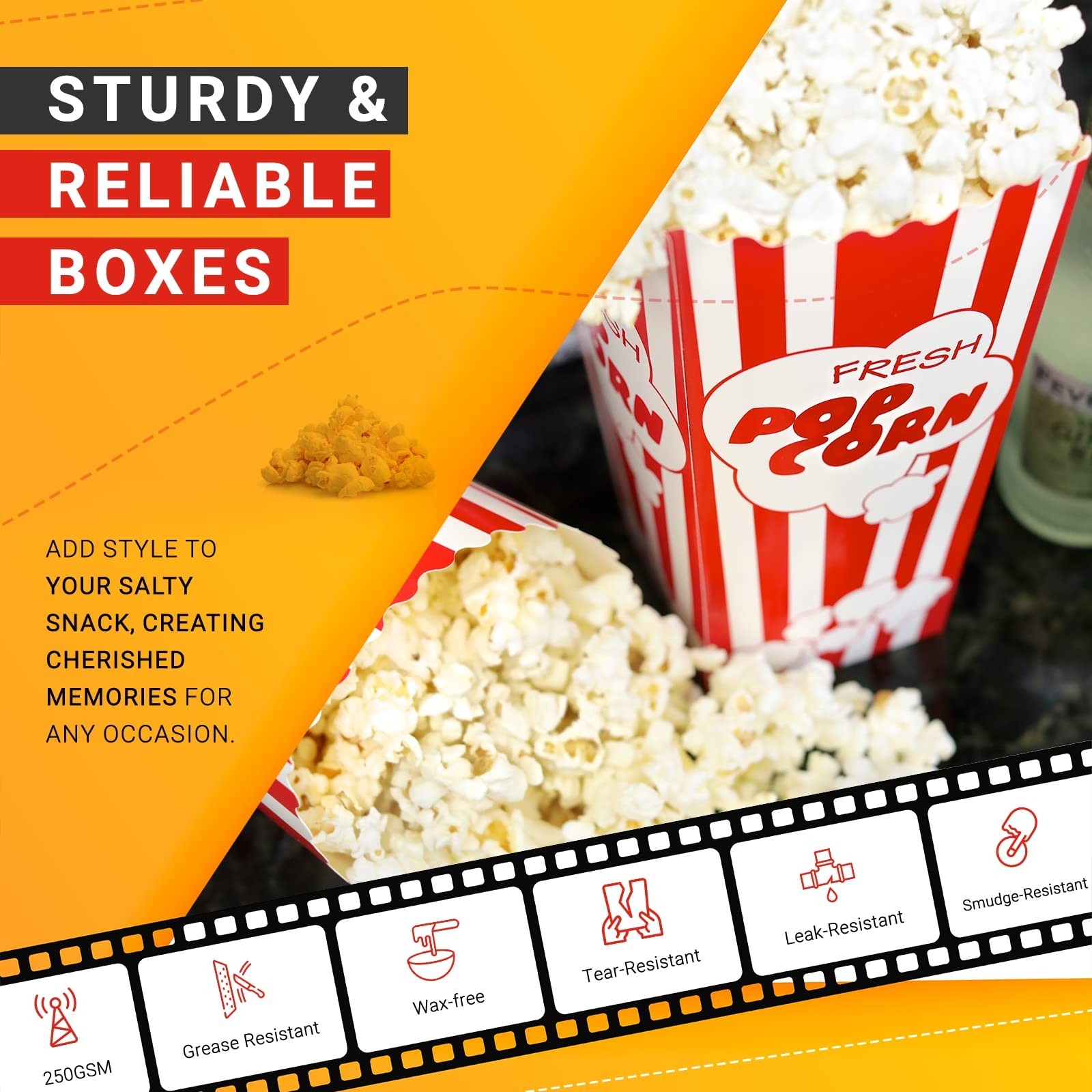 15 Movie Night Popcorn Paper Boxes Buckets 7.75 Inches Tall Large & Holds 46 Oz