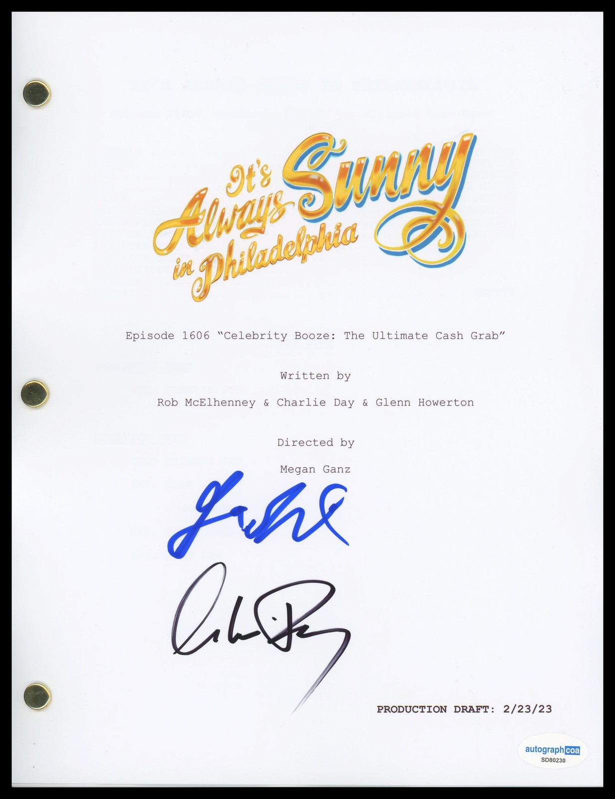 Charlie Day & Glenn Howerton “It’s Always Sunny in Philadelphia” SIGNED Script F