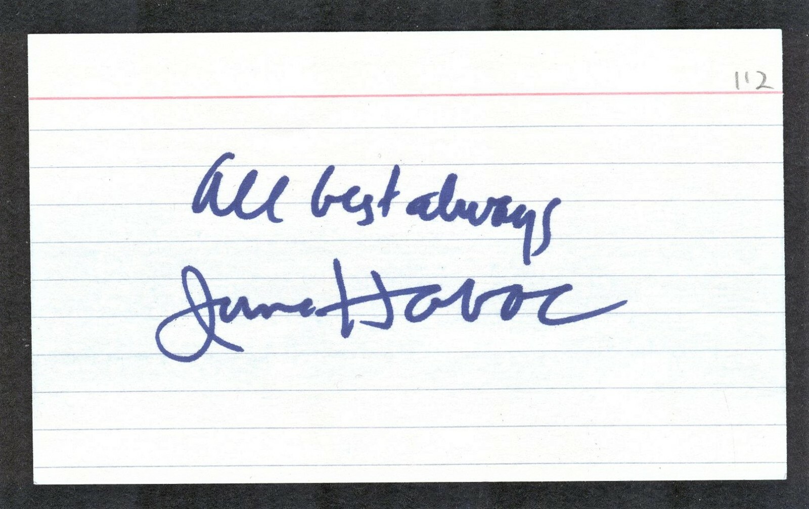 June Havoc Signed 3×5 Index Card American Actress died-2010 COA