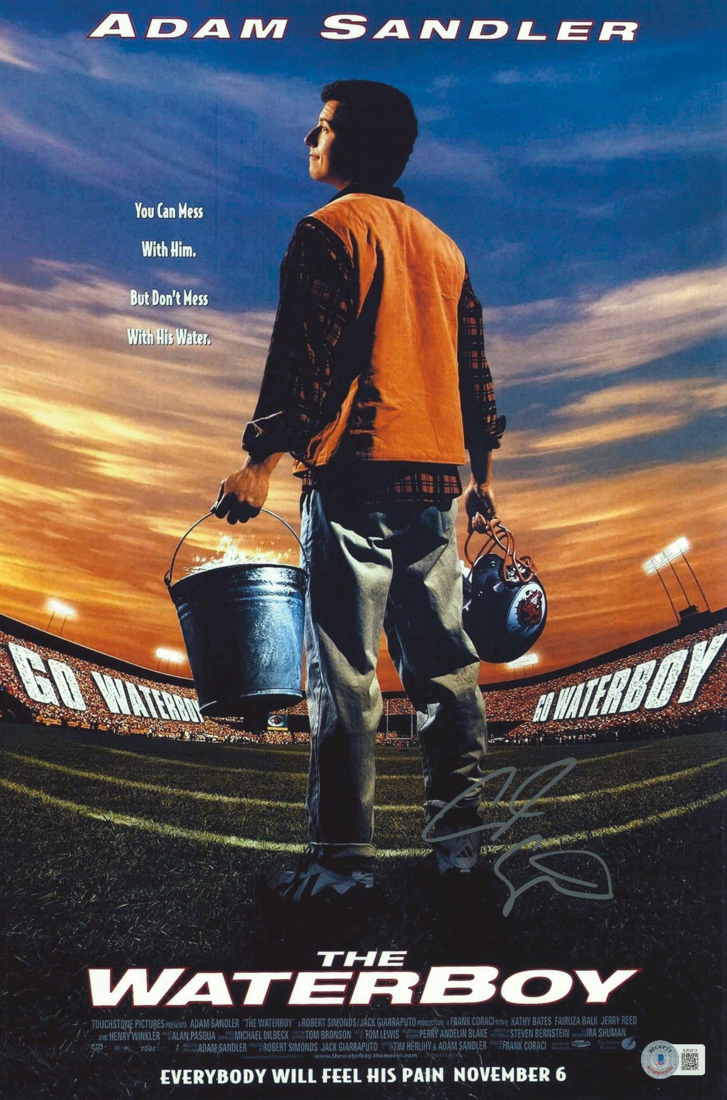 ADAM SANDLER SIGNED AUTOGRAPH THE WATERBOY 12X18 PHOTO MINI POSTER BAS BECKETT