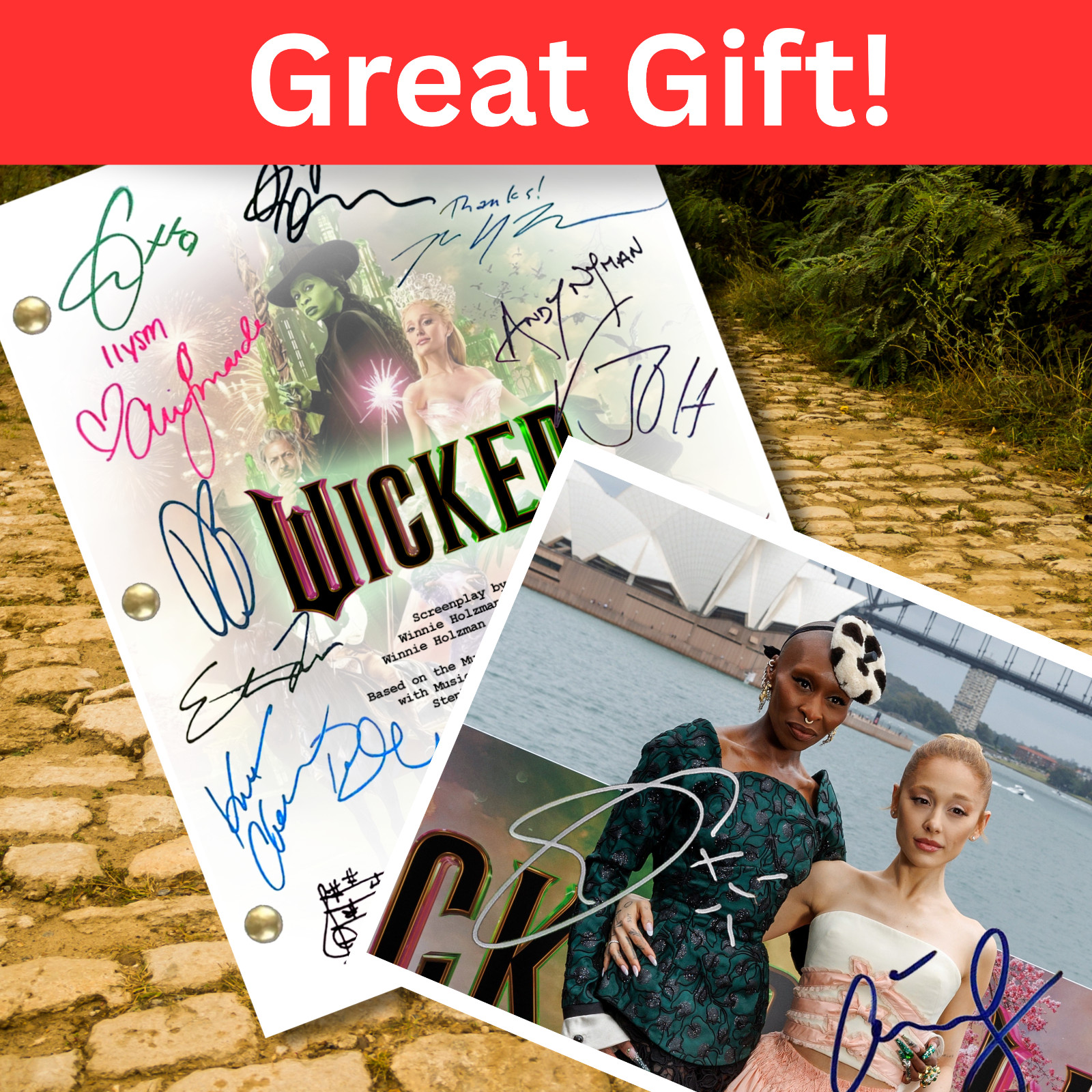 Wicked Movie Script Autograph Signed Reprints Plus 8×10 Photo Signed Reprint