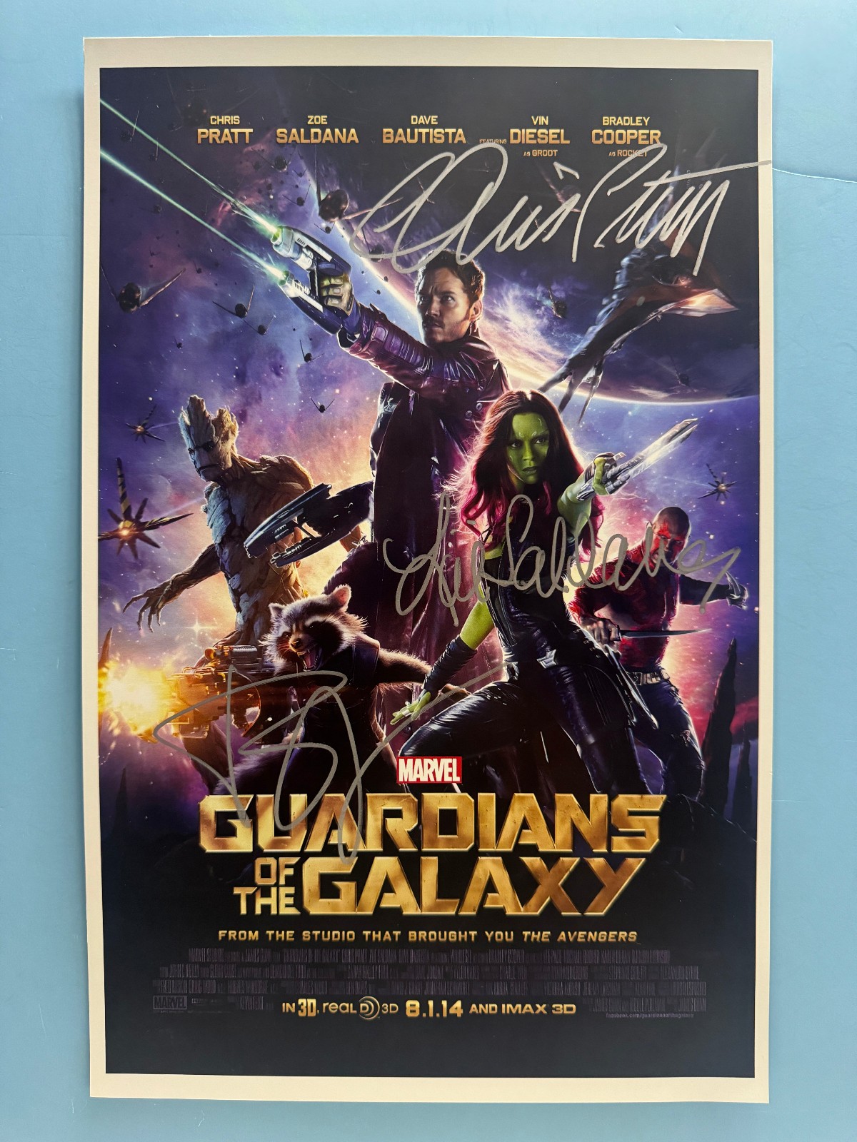 GUARDIANS OF GALAXY MOVIE POSTER 11×17 SIGNED by 3 AUTHENTICATED wCOA FREE SHIP