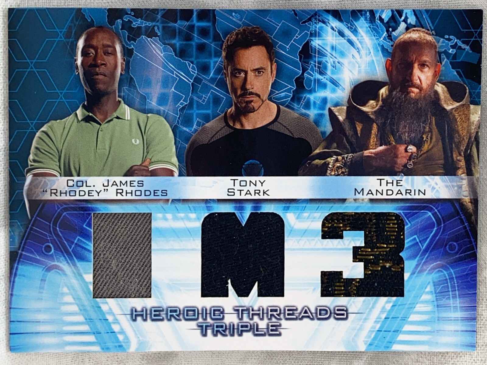 2013 Marvel Iron Man 3 ~ Heroic Threads Triple Relic! Mandarin/Rhodey/Tony Stark