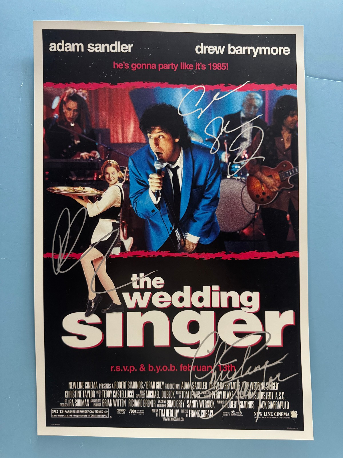 THE WEDDING SINGER MOVIE POSTER 11×17 SIGNED BY 3 AUTHENTICATED wCOA FREE SHIP