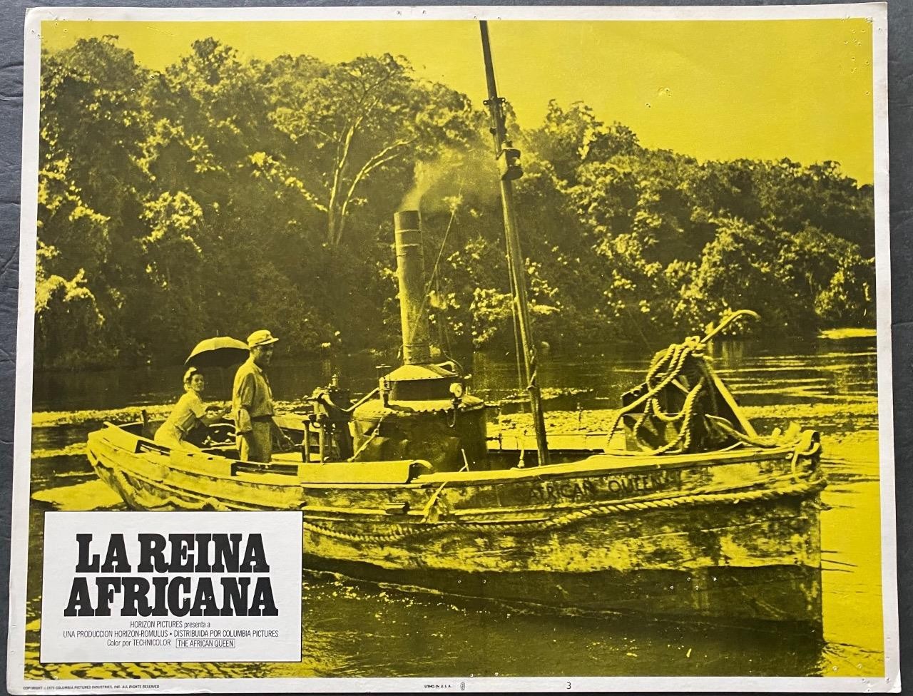 AFRICAN QUEEN Katharine Hepburn Humphrey Bogard on boat org lobby card 6936