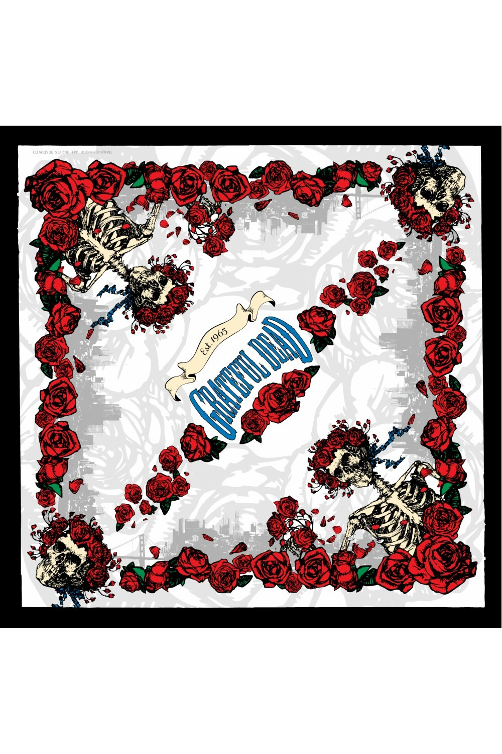 GRATEFUL DEAD-BERTHA ROSES BANDANA-Est 1965-50th Anv-HEADBAND 22X22 Garcia, Lesh