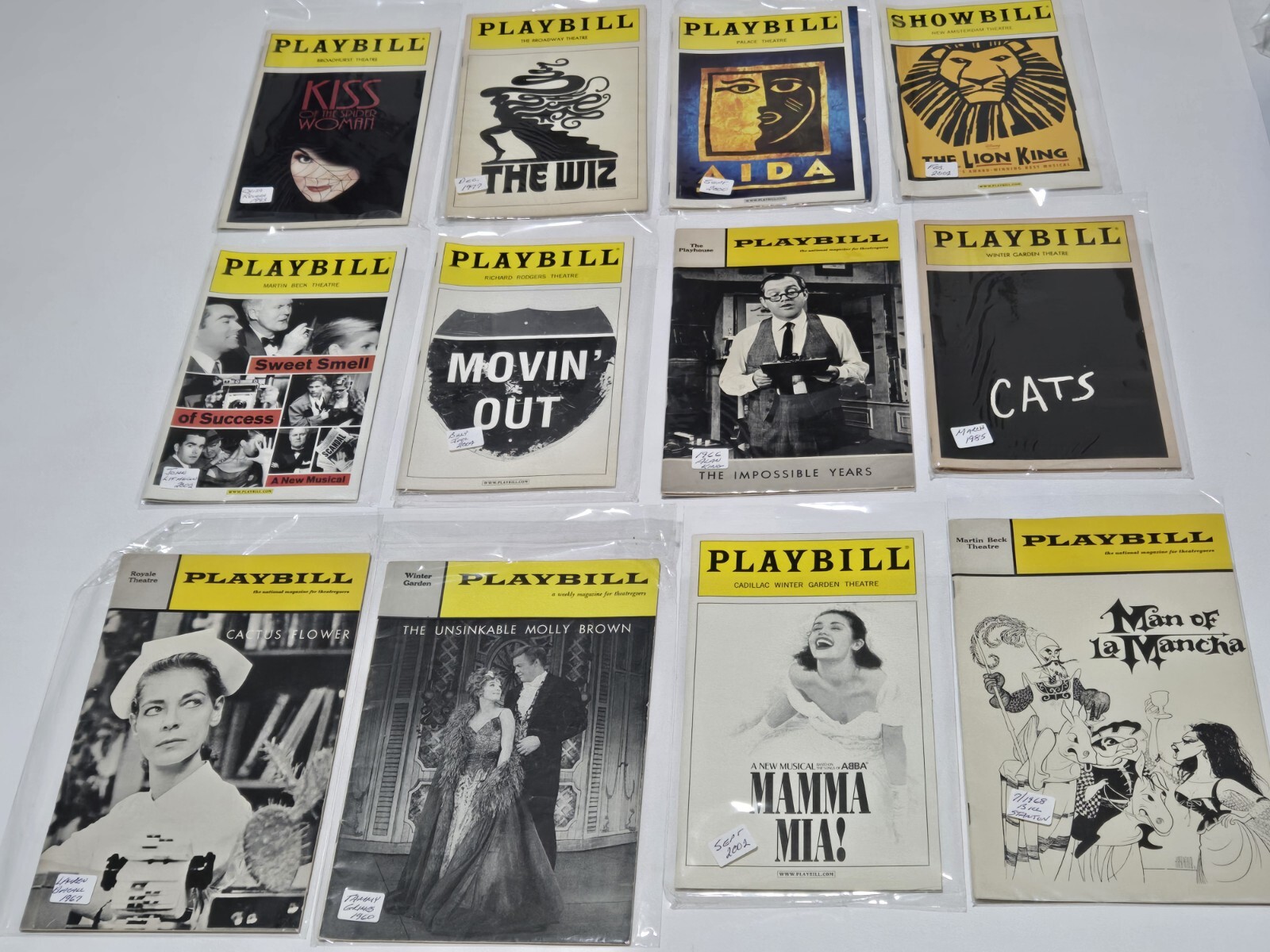 Broadway Playbills Lot of 12 (1960’s-2000’s) Cats, The Wiz, Lion King, Mamma Mia