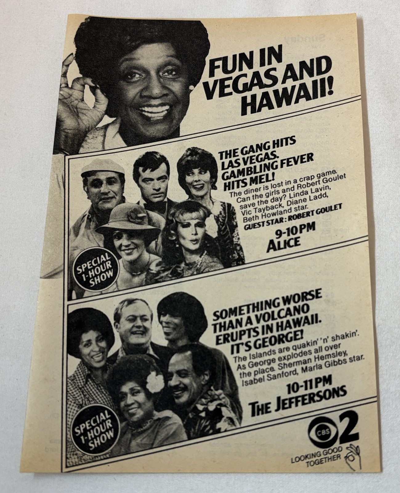 1980 CBS tv ad~ ALICE gambling fever, THE JEFFERSONS in Hawaii