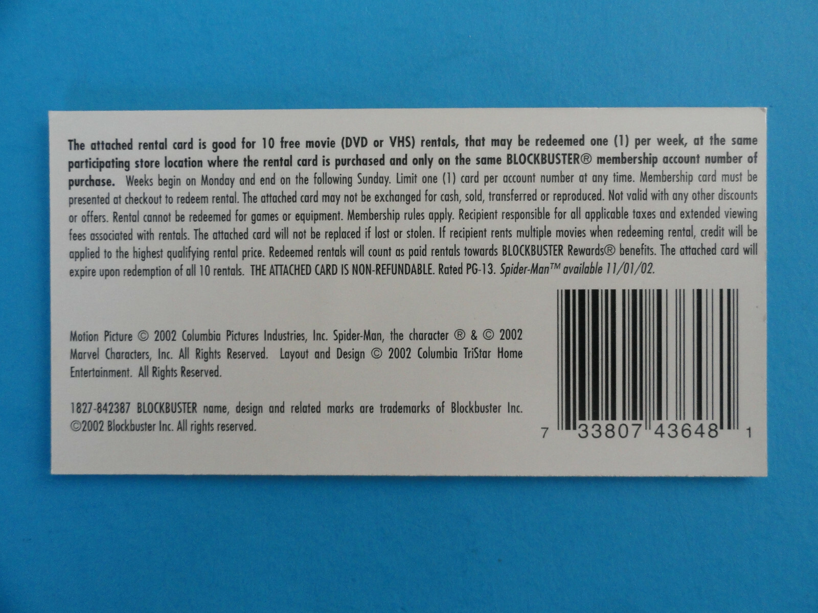 SPIDER-MAN BLOCKBUSTER VIDEO RENTAL CARDS & DAILY NEWS PROMO 2002 RARE – NEW