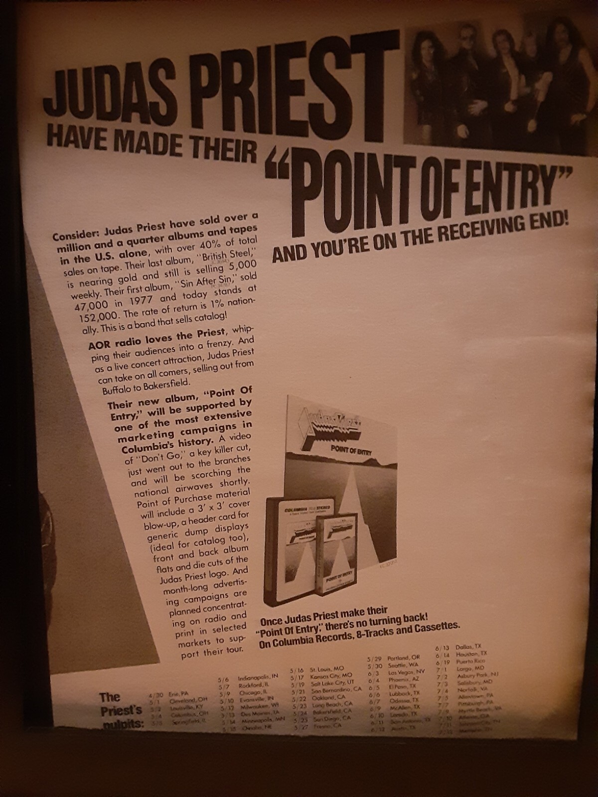 Judas Priest Point Of Entry Tour Rare Original Promo Poster Ad Framed! #2
