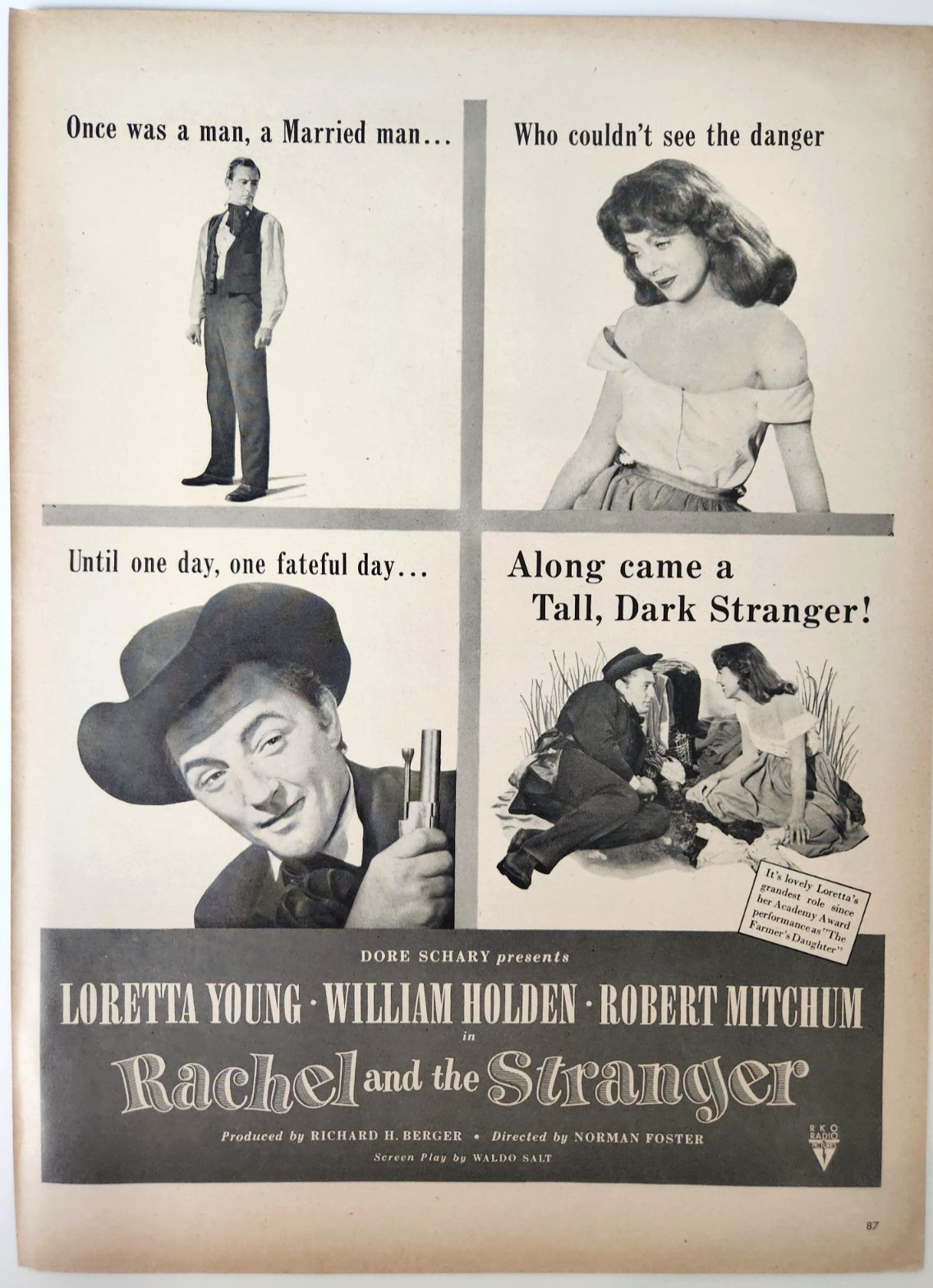 Rachel And The Stranger Loretta Young Robert Mitchum Vtg 1948 Magazine Print Ad