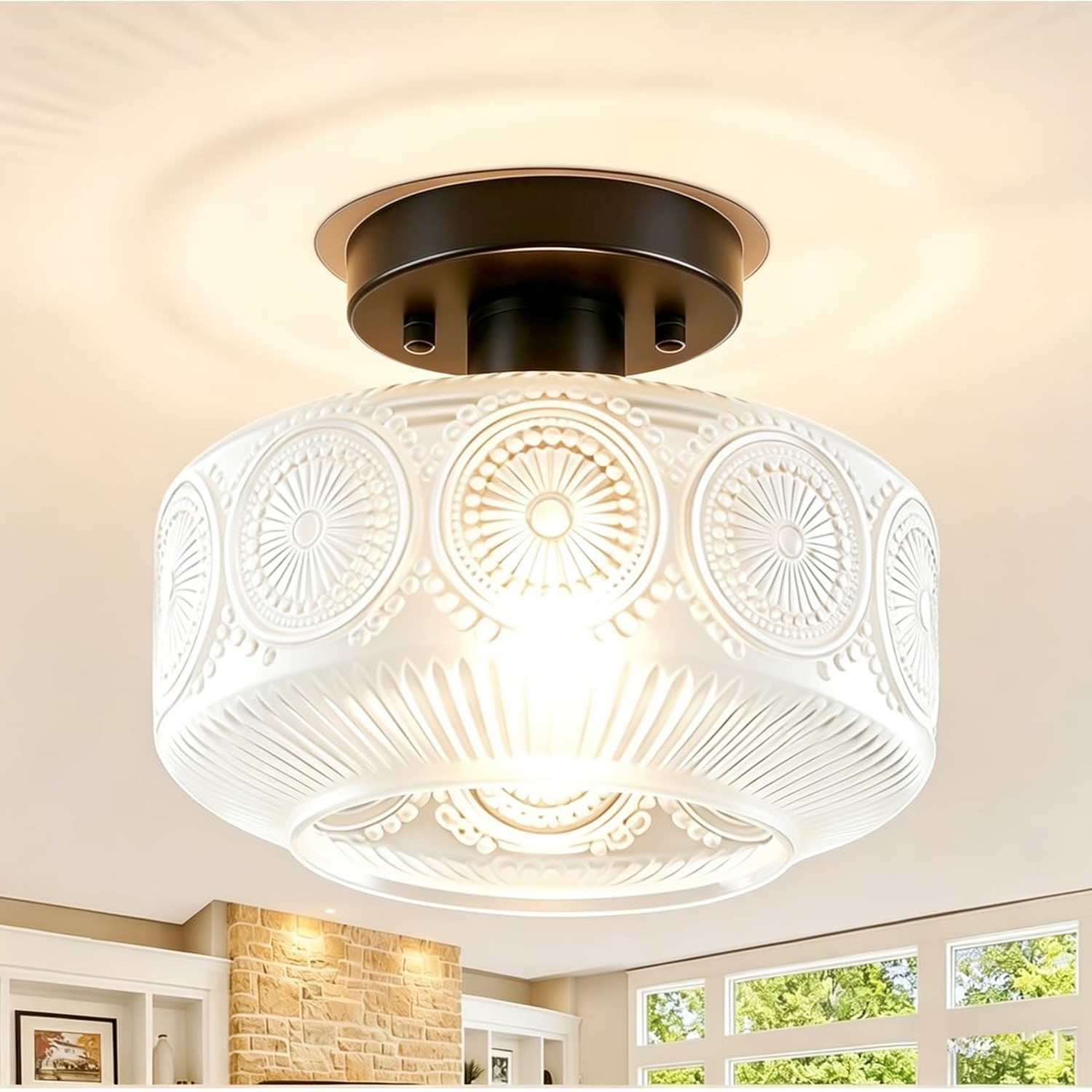 Semi Flush Mount Ceiling Light,Vintage Lighting Fixture,Black Hallway Light F…