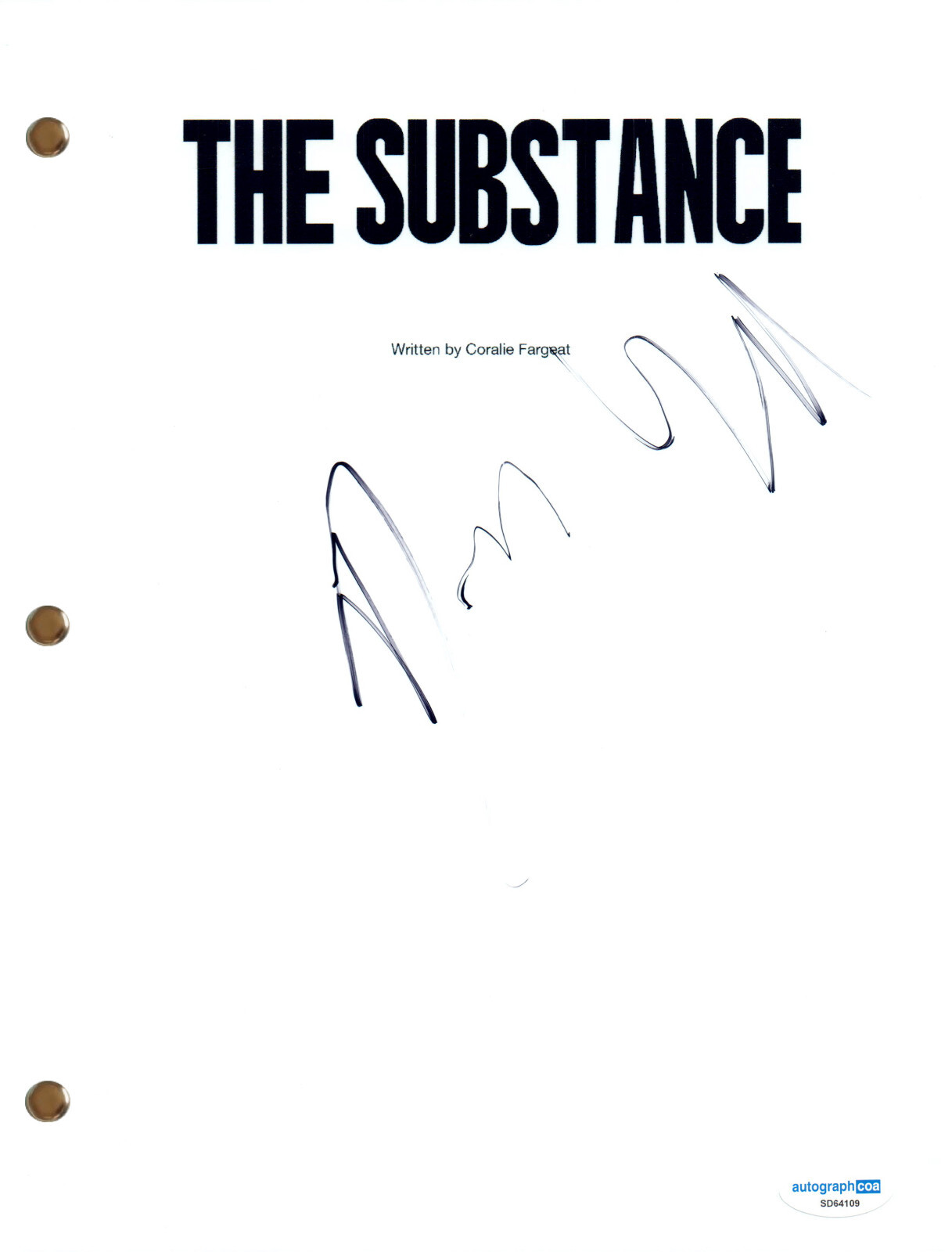 Dennis Quaid “The Substance” Signed Autograph Full Movie Script Screenplay ACOA