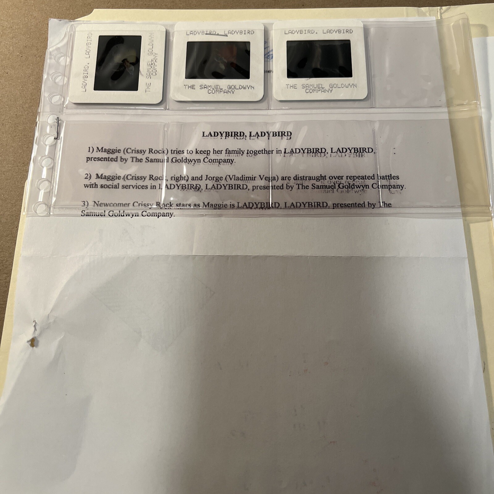 Ladybird Ladybird Movie Press Kit 1 8×10 Photo 3 Picture Slides 1994 Film