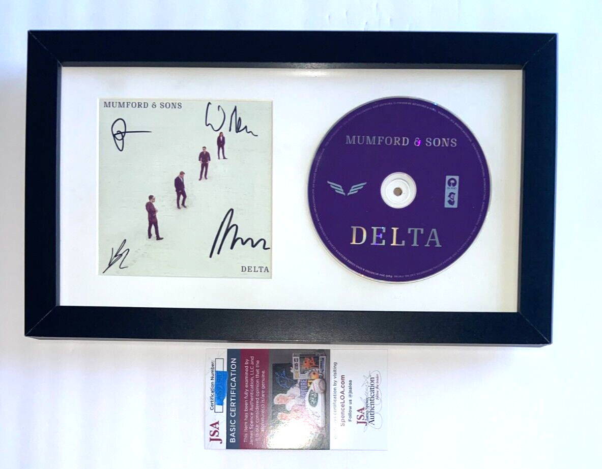 MUMFORD AND SONS BAND SIGNED DELTA FRAMED CD COVER BABEL SIGH NO MORE MARCUS JSA