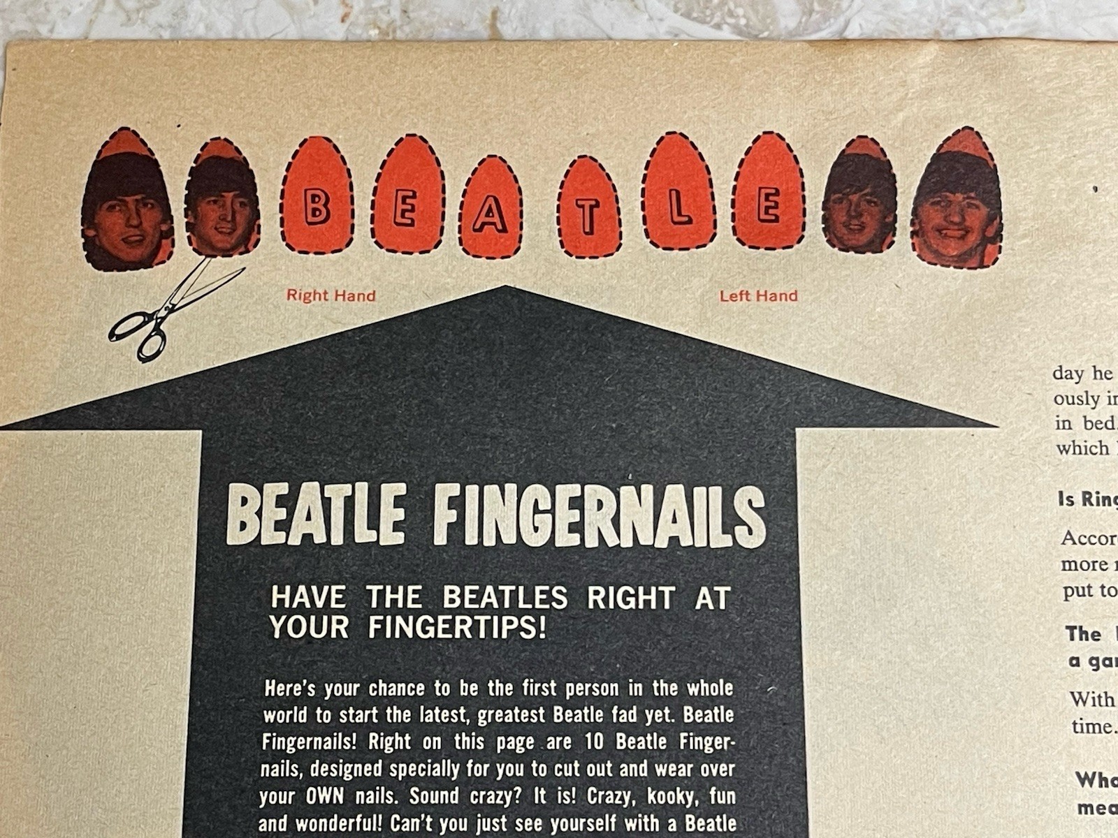 From The Beatles Fun Kit 1964 1 Page Beatle Fingernails And Lipstick Case Cover
