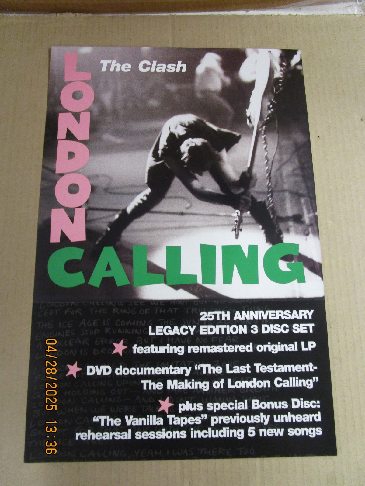 CLASH London Calling 25TH Anniversary 2XSided Promo Flat New! Unused! 2004 Sony