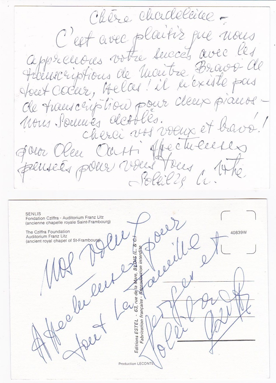 GEORGES CZIFFRA FOUNDATION 2 letters from his wife Soleilka & 2 carte de visites