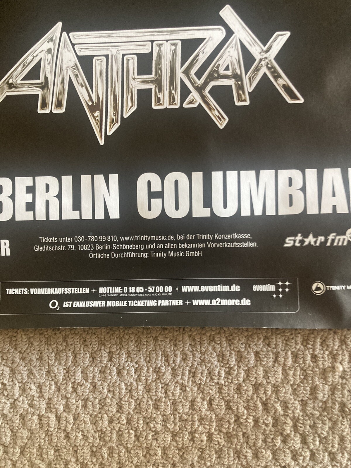 Motörhead Poster Berlin 2012 With Anthrax 24×33.5” New Never Displayed