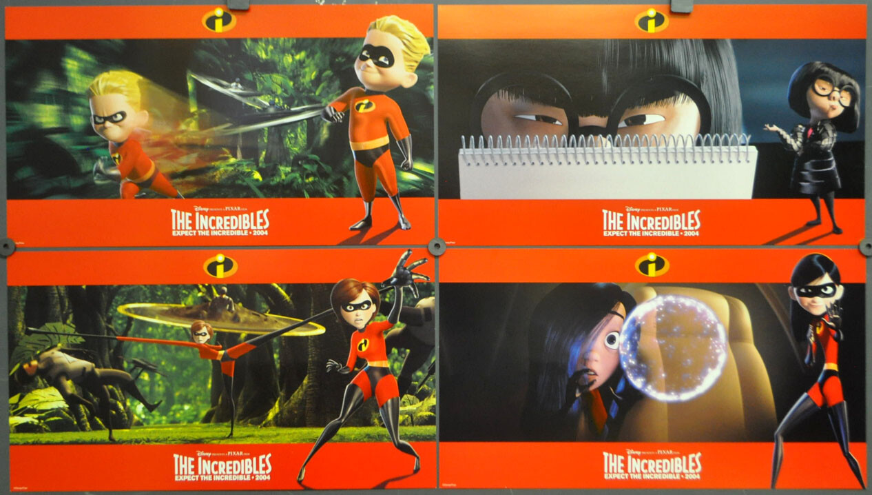 THE INCREDIBLES 2004 ORIGINAL 10X17 NEAR MINT LOBBY CARD SET CRAIG T. NELSON