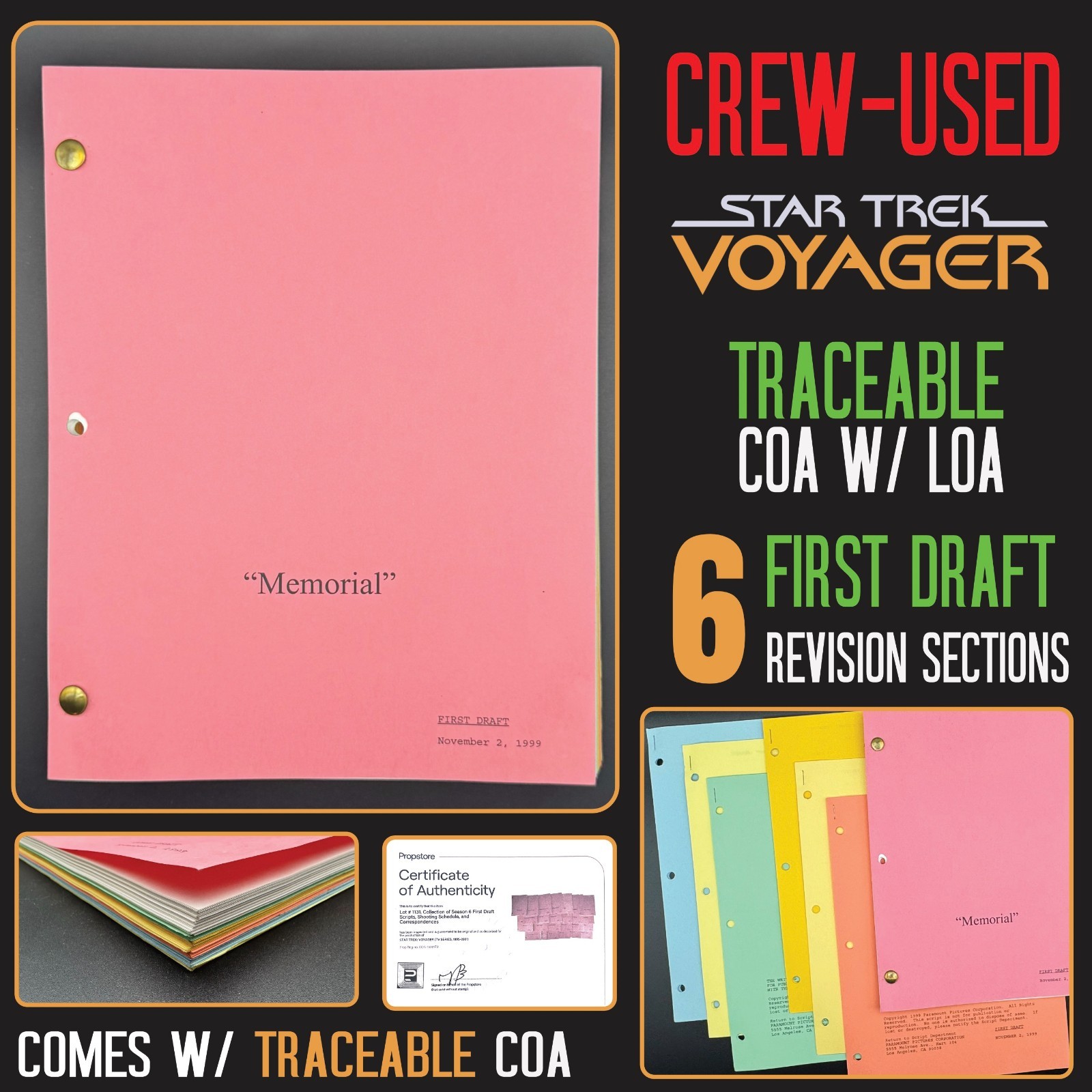 Star Trek Voyager Script +ADD’L Revisions +COA | “Memorial” | Production-Used