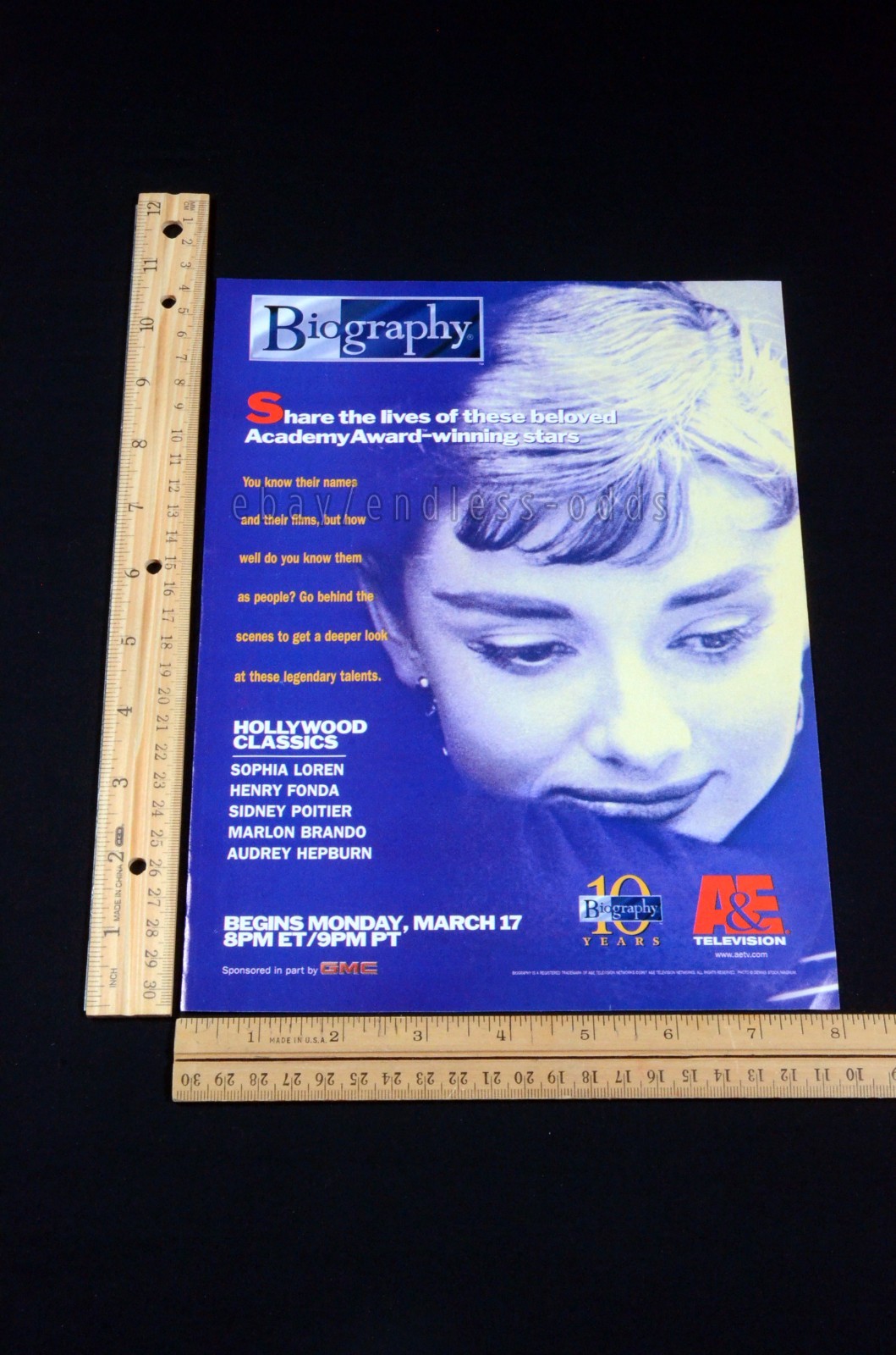 1997 Audrey Hepburn A&E Biography Magazine Page Print Ad Poster 90s 1990s