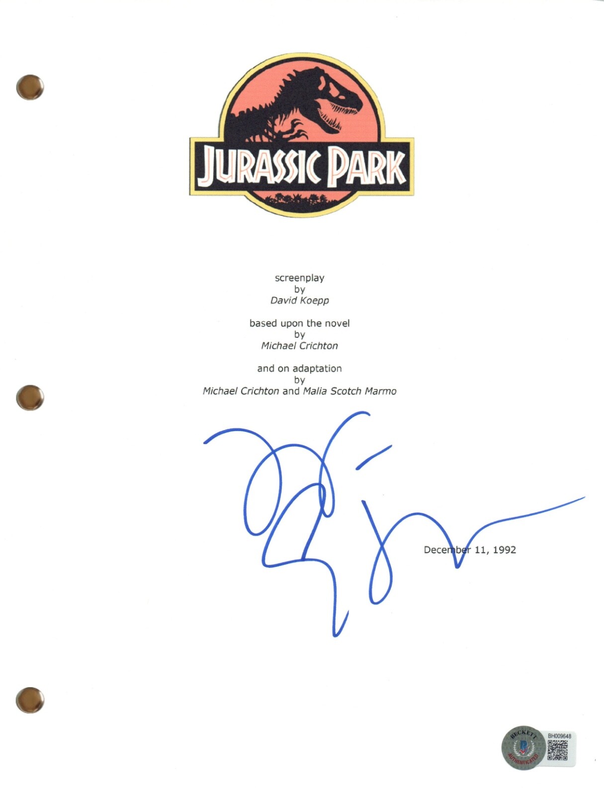 Jeff Goldblum Signed Autograph Jurassic Park Movie Script Screenplay Beckett COA