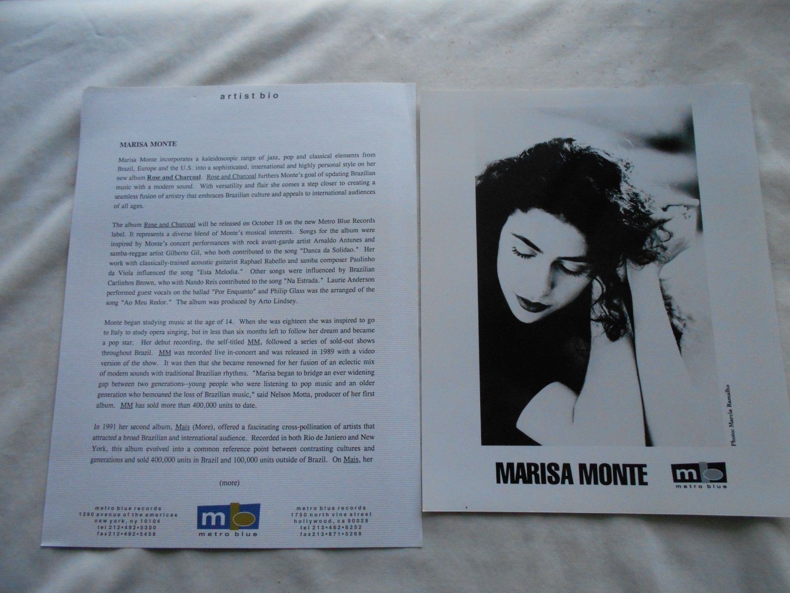 “MARISA MONTE” OFFICIAL PHOTO/BIO-MEDIA INFO-PRESS RELEASE/KIT-1994