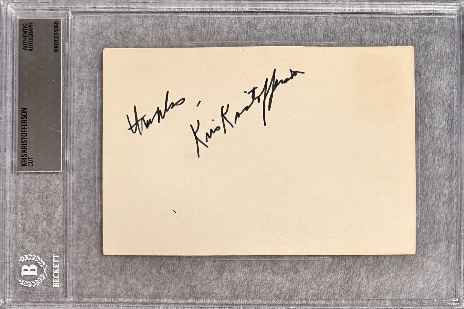 KRIS KRISTOFFERSON Signed Autographed 4″x 6″ INDEX CARD BECKETT CERTIFIED 1974