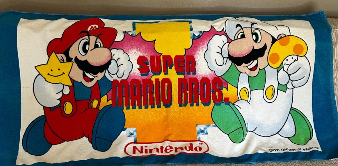 Vintage Nintendo Super Mario & Luigi Bros Beach Towel Cecil Saydah 1988 56×28”