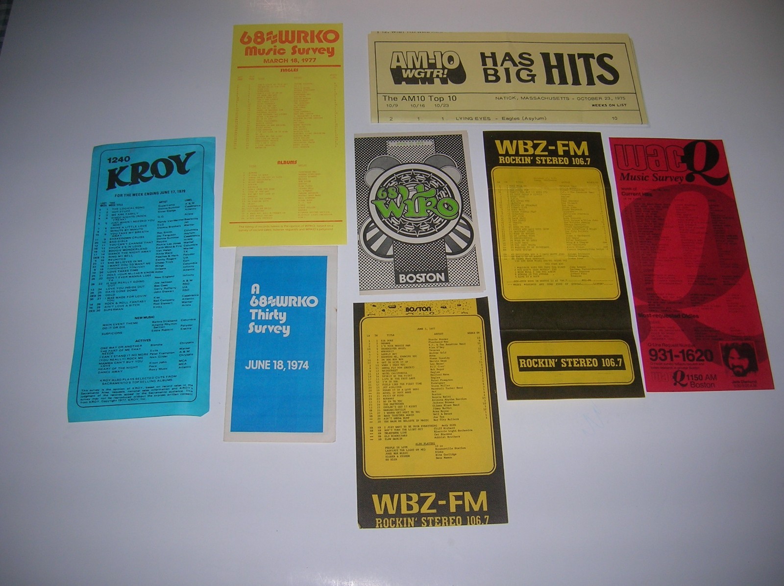 Lot of 8 Music Surveys – 1970s – Mostly Boston stations