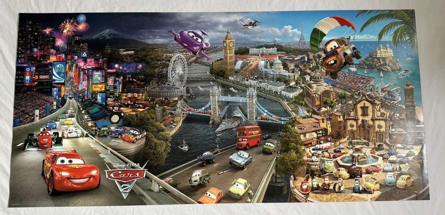 Cars 2 Disney Pixar 2011 World Tour Triptych Panorama Poster 19×40 SS