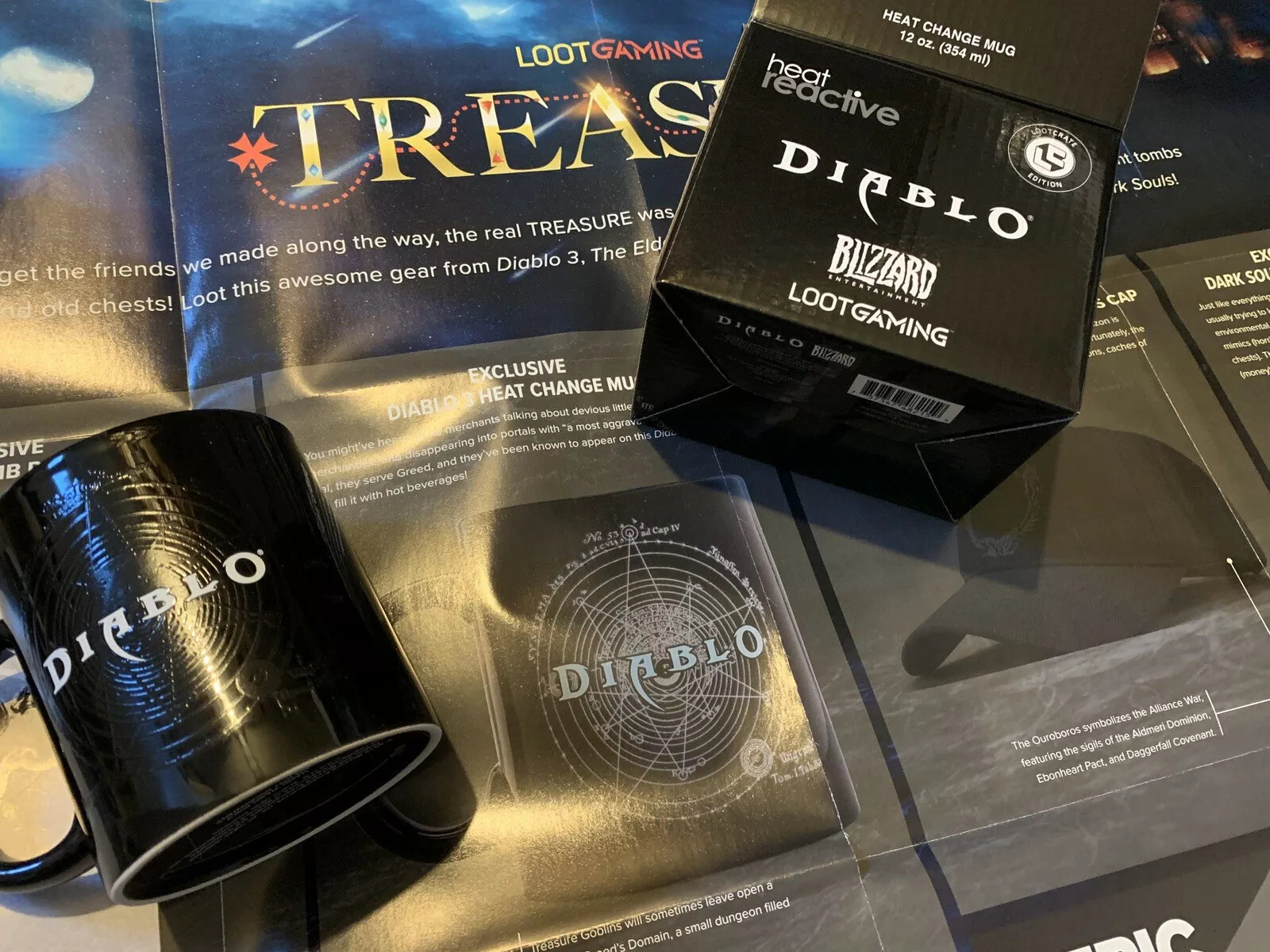 LOOT CRATE Gaming -Treasure -Elder Scrolls-Diablo-More COMPLETE SM T Shirt & Cap