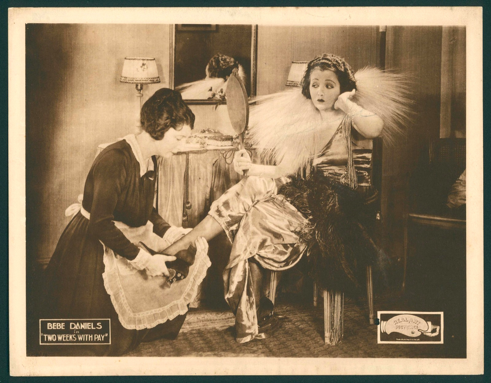 RARE SEXY “TWO WEEKS WITH PAY” LOBBY CARD BEBE DANIELS LOST FN/VF 1921