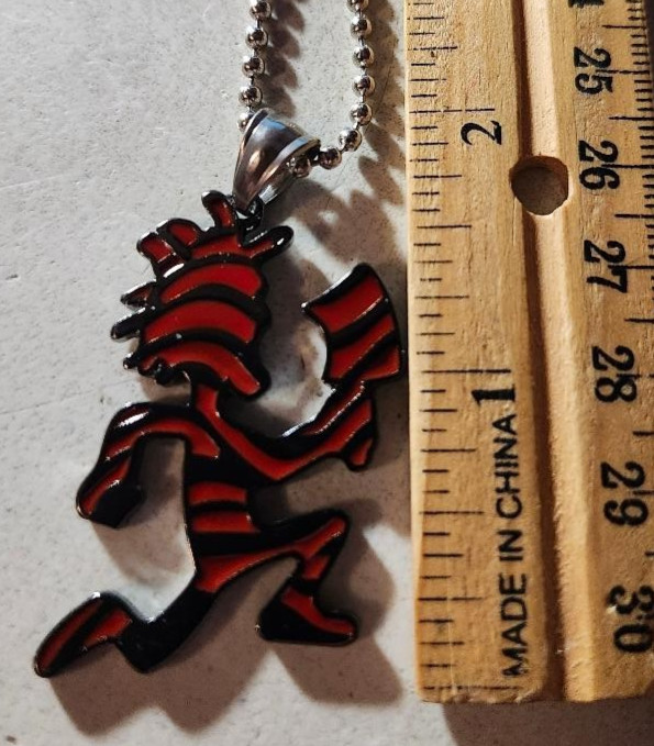 New- Hatchetman gun metal tone pendant w/Red Zebra stripes/30 inch ball chain