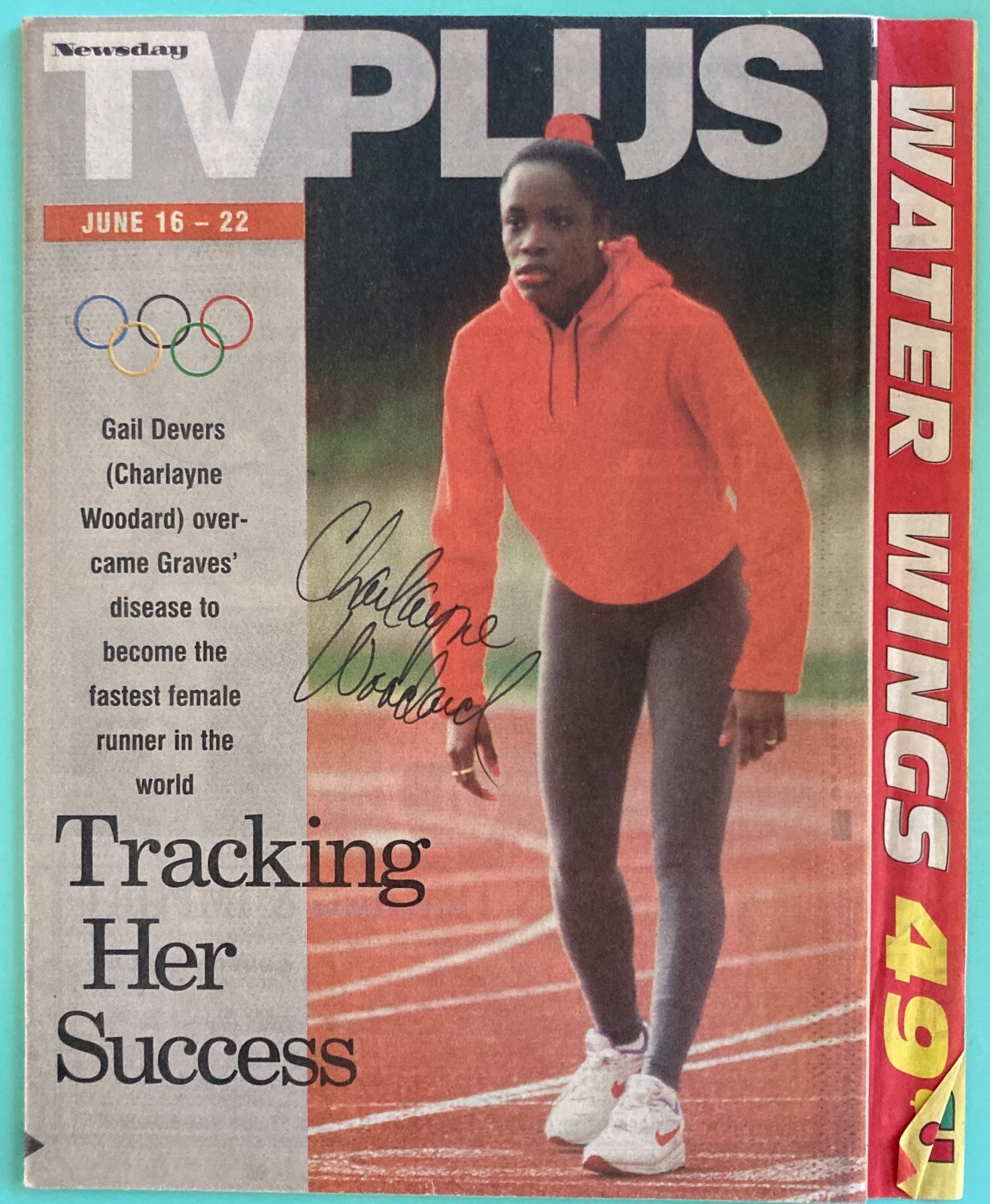 Charlayne Woodard Gail Devers Signed Newsday Local TV Guide June 16 1996 – LI NY