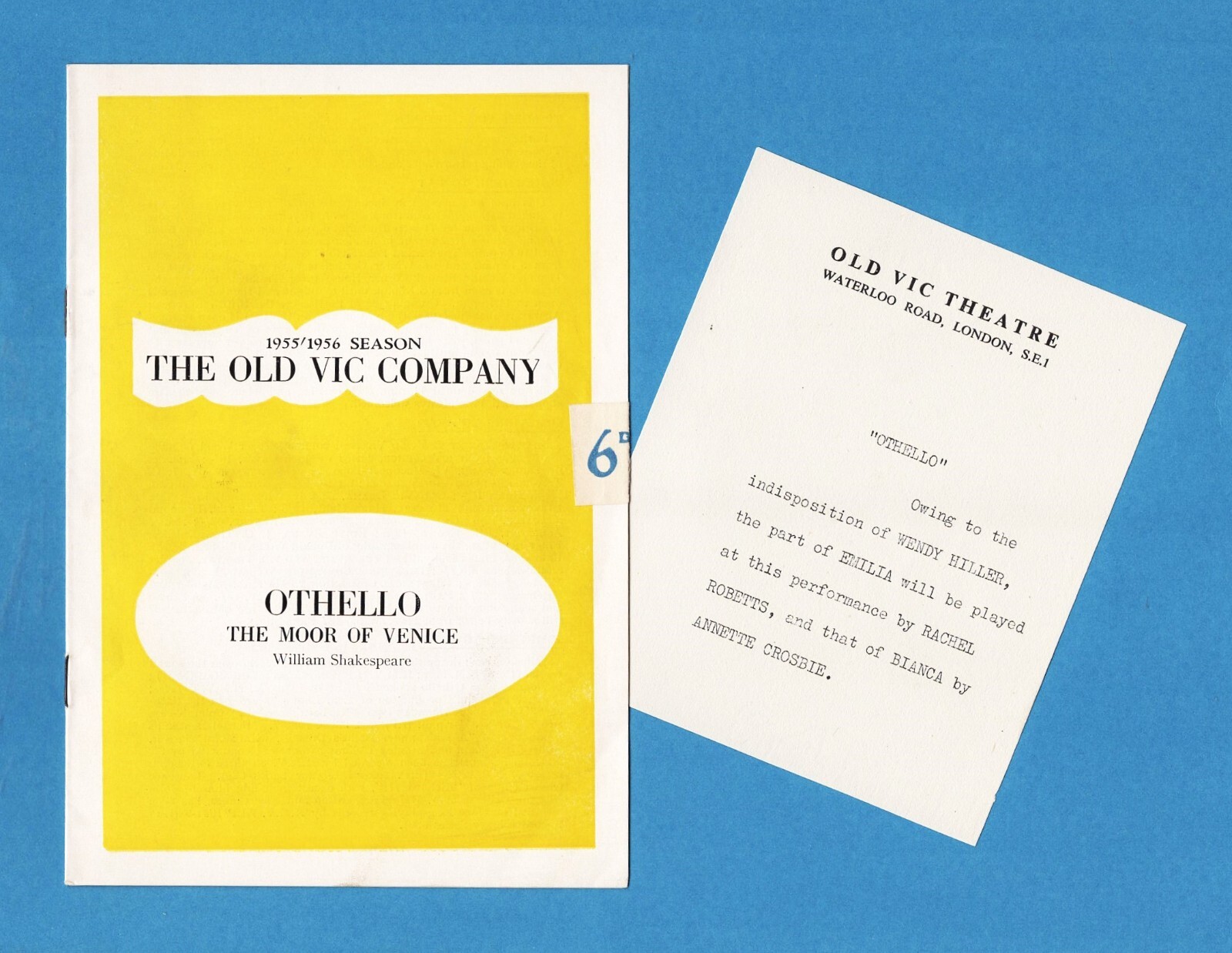 John Neville “OTHELLO” Richard Burton / Wendy Hiller 1956 London Old Vic Program