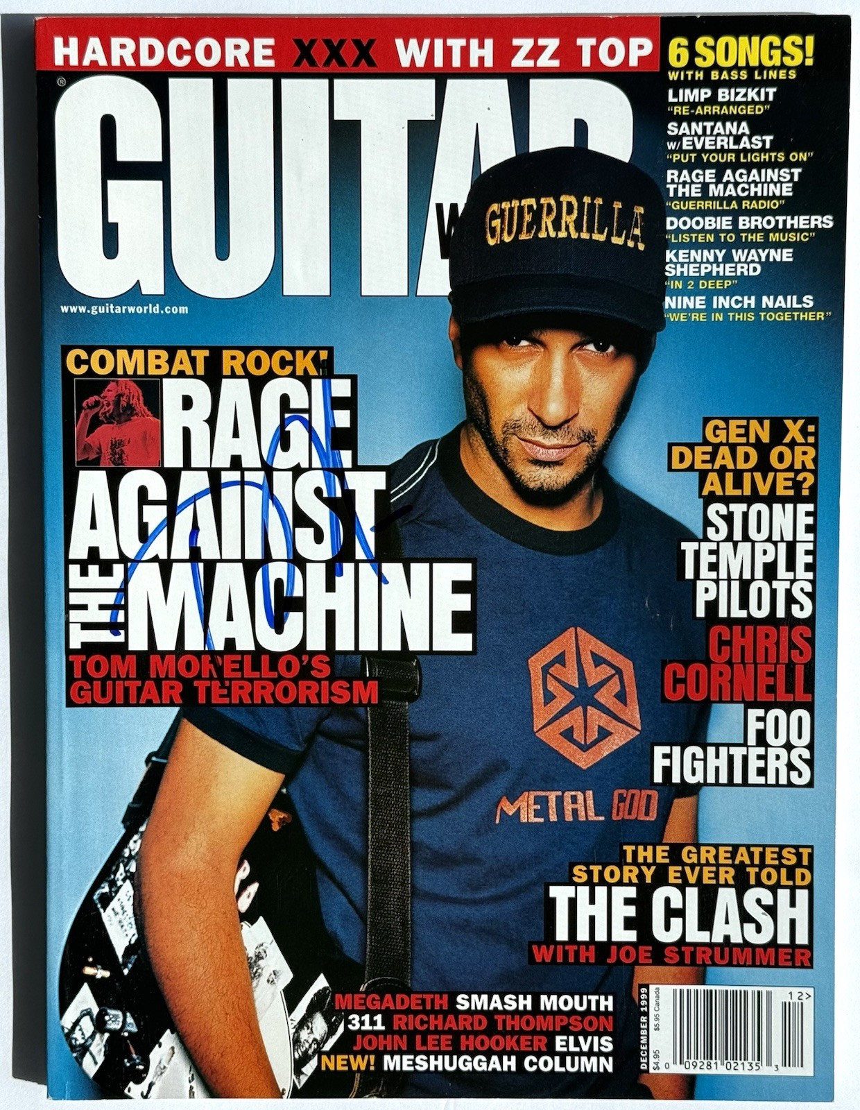 Tom Morello RATM signed Guitar World Magazine 1999 beckett coa