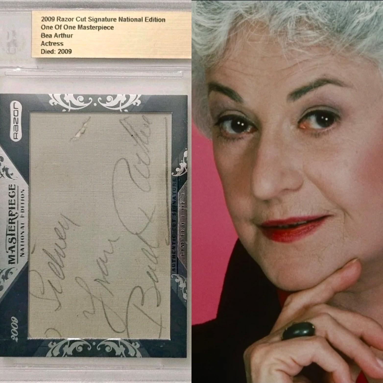 2009 Razor Cut Signature National Edition Bea Arthur 1/1 Masterpiece Autograph