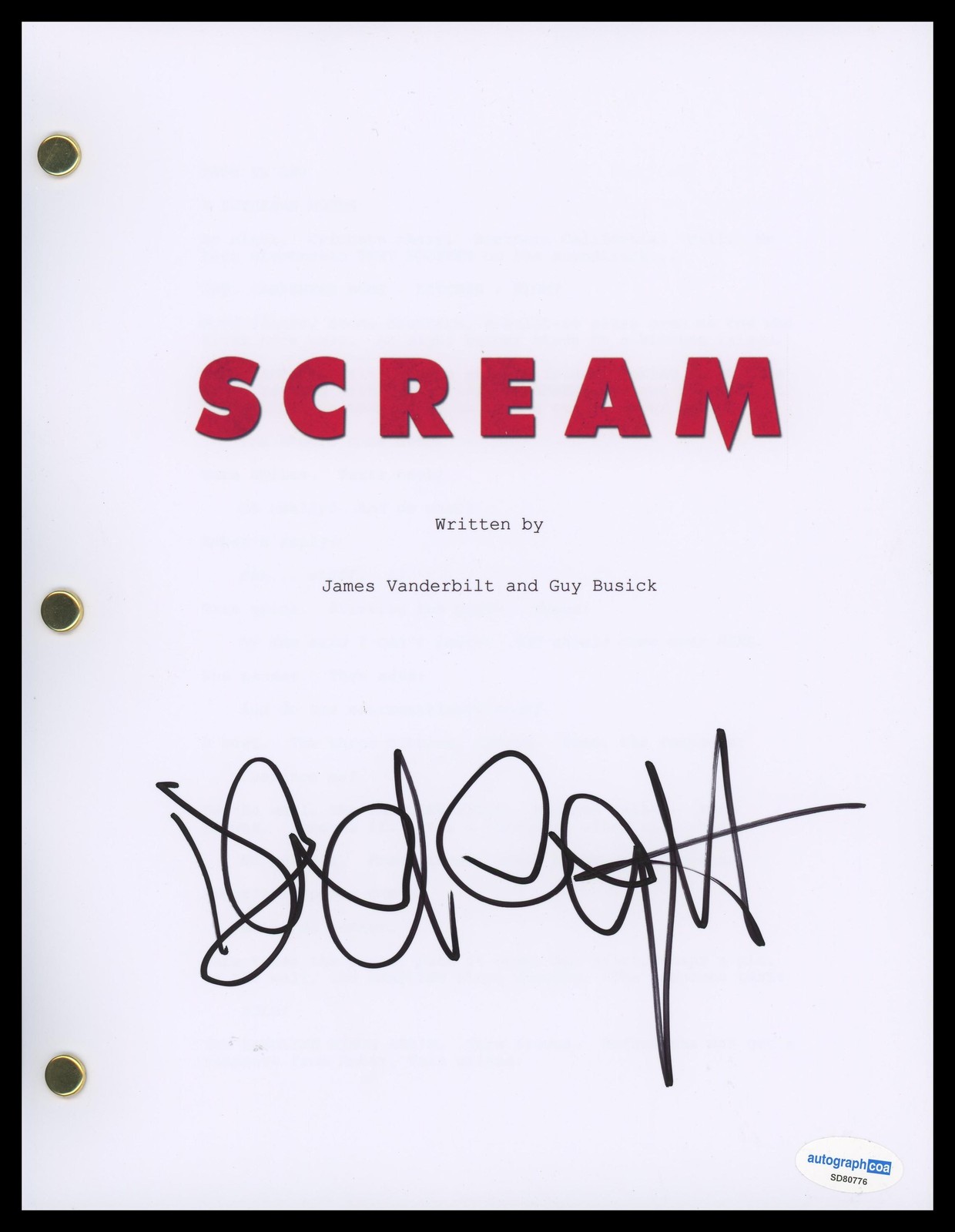 David Arquette “Scream V” AUTOGRAPH Signed ‘Dewey Riley’ Script Screenplay ACOA