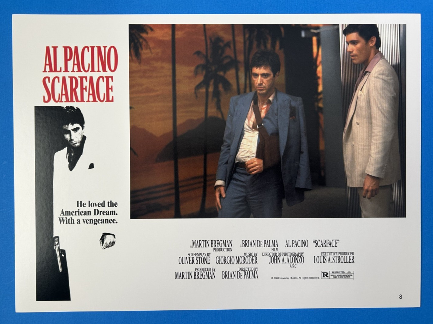 SCARFACE 1983 ORIGINAL LOBBY CARD #8 AL PACINO MICHELLE PFEIFFER STEVEN BAUER