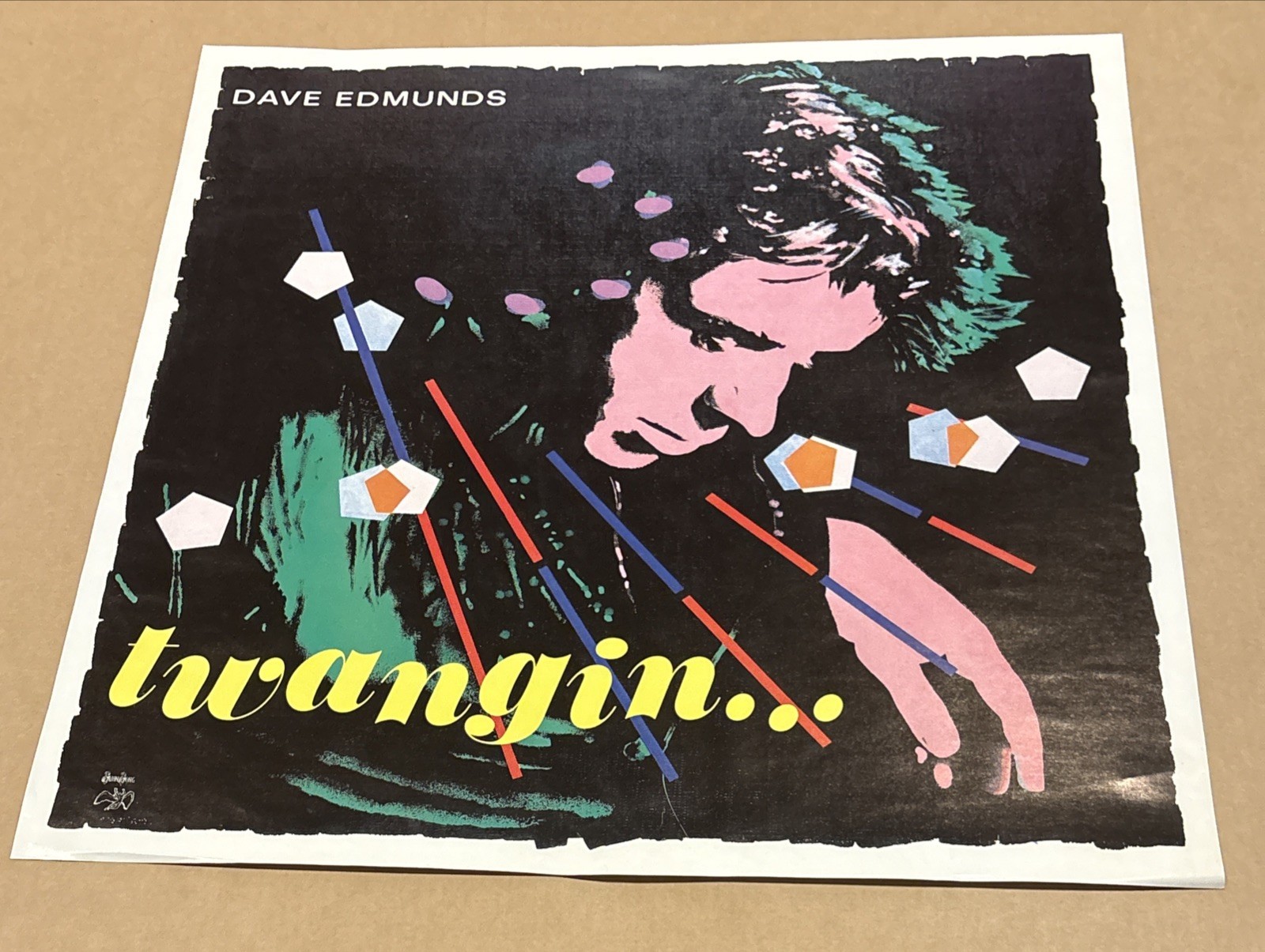 Original 1981 Dave Edmunds Twangin’ Promo Rock Poster 23” x 23” Swan Song Covers