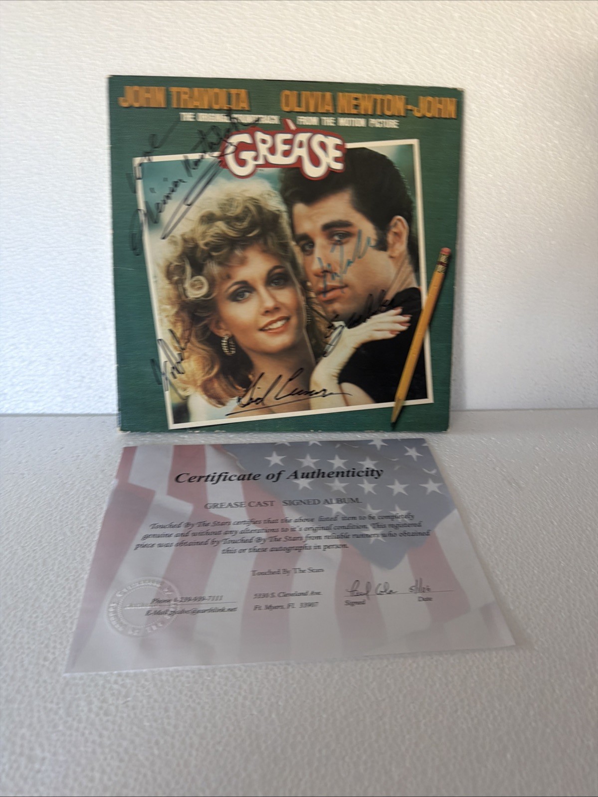 OLIVIA NEWTON JOHN SIGNED RECORD TITLED “GREASE” JOHN TRAVOLTA & Cast