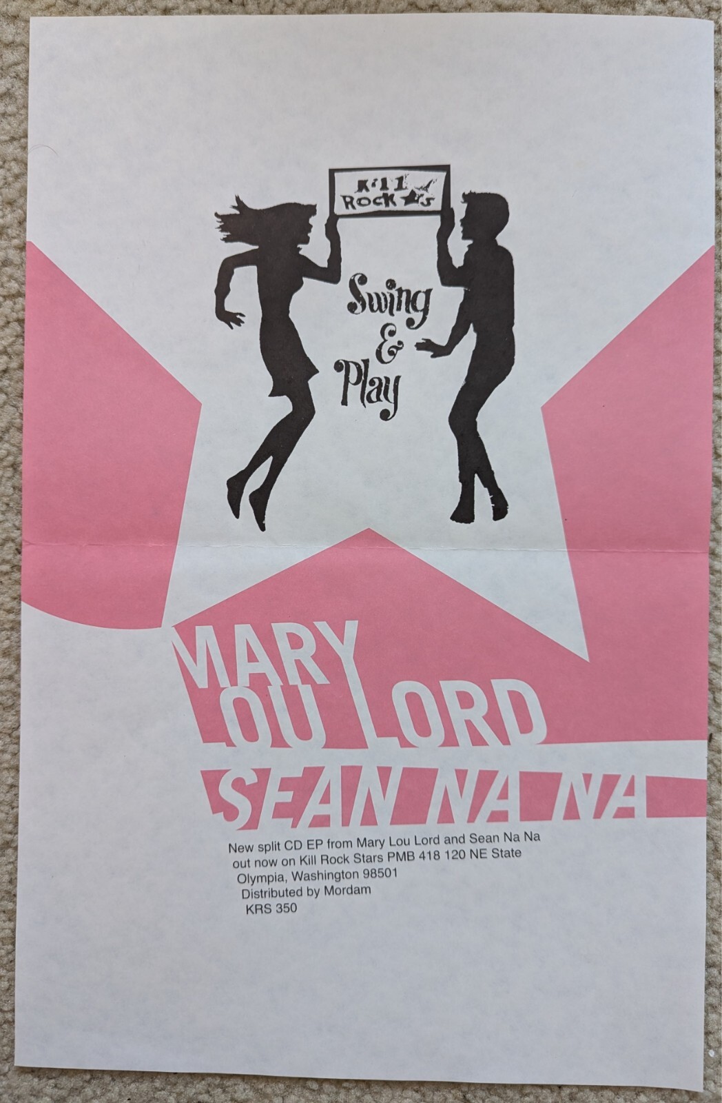 MARY LOU LORD / SEAN NA NA cd ep PROMO POSTER Kill Rock Stars 1999