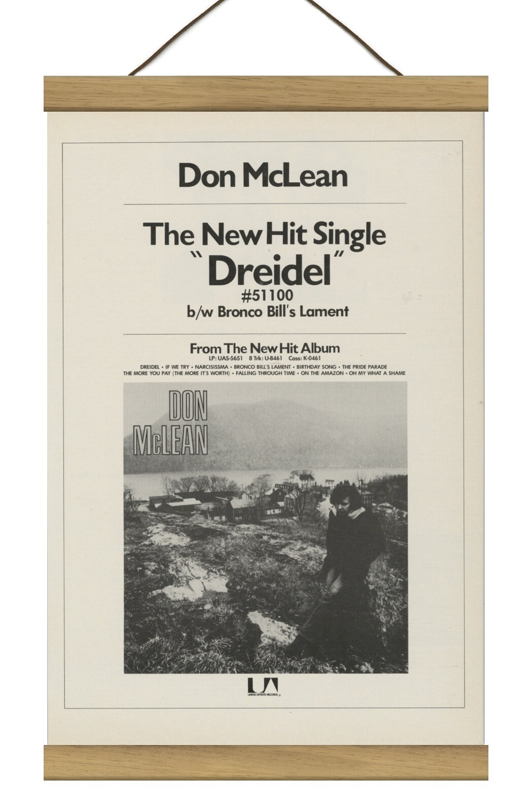 Rare Don McLean Dreidel Promo / ORIGINAL ad, Mounted w/Magnetic Frame!